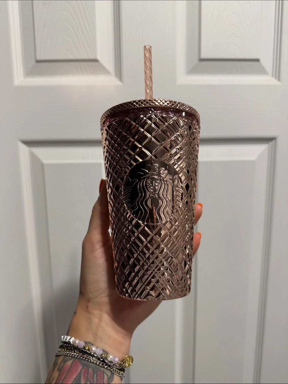 Starbucks Rose Gold 16 Oz Studded Tumbler with Straw
